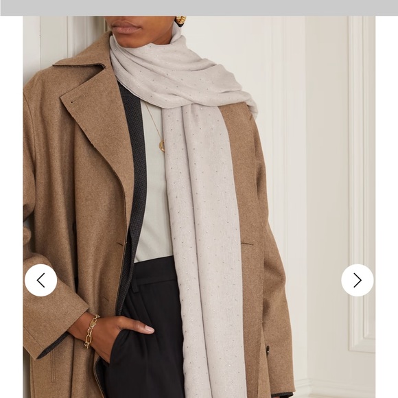 LORO PIANA beige Embroidered Cashmere & Silk Scarf - Picture 1 of 11